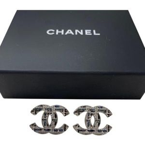 Chanel Authentic Tweed Effect CC Earrings